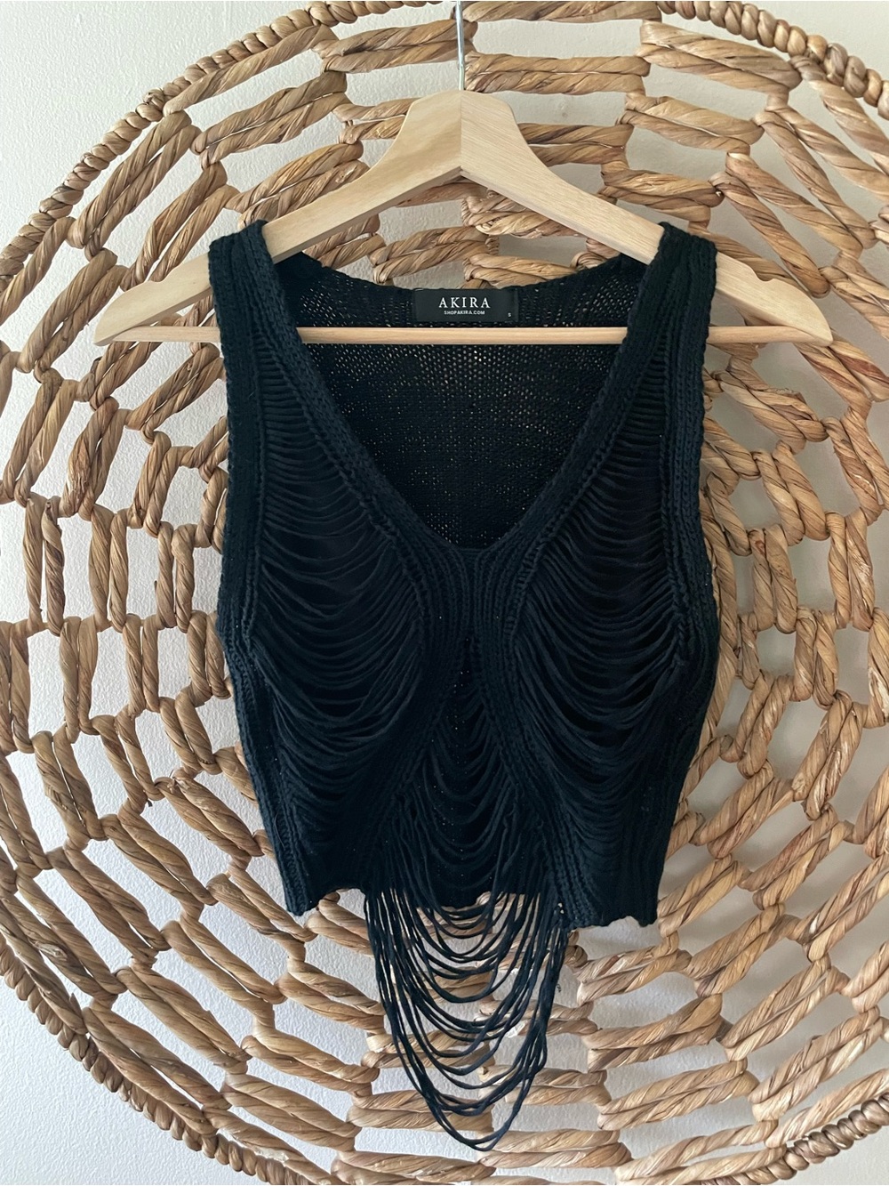 AKIRA Black Crochet Fringe Tank